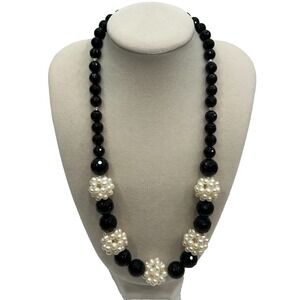 Zoe B Black 10K Clasp Faceted Round Onyx Pearl Cluster Statement Necklace 16"